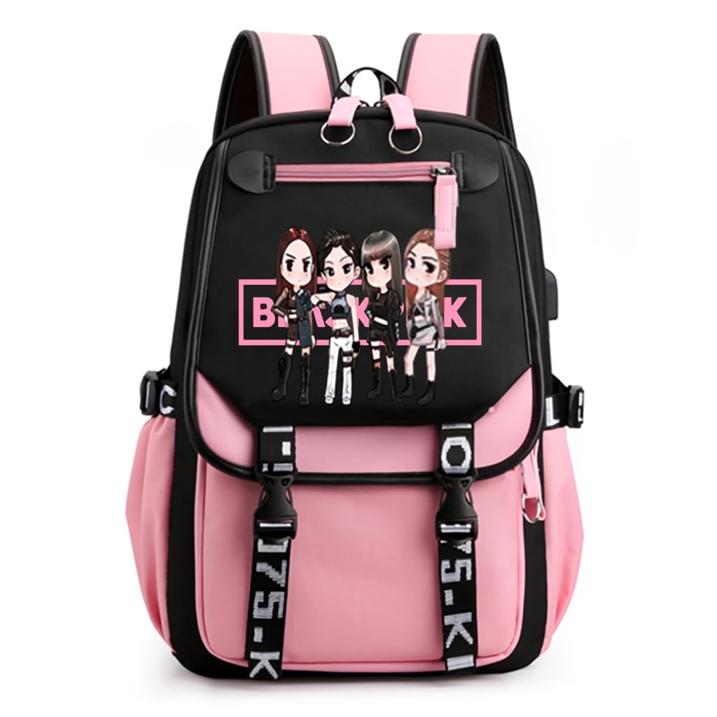 PALAY Black Pink Bag For Girls School Bag with USB Cable Jack Cute Backpacks Idol Print Design Laptop Backpack and Casual Backpack Student Accessories That can Hold 16.8 inches Books PALAY Black Pink Bag For Girls School Bag with USB Cable Jack Cute Backpacks Idol Print Design Laptop Backpack and Casual Backpack Student Accessories That can Hold 16.8 inches Books